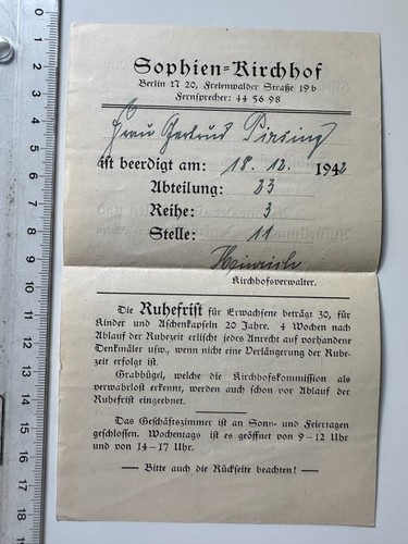 Beerdigungsschein 1942
